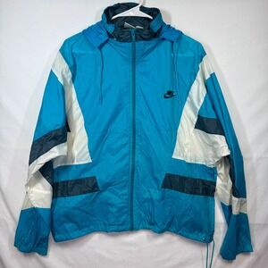 VTG Nike Windbreaker Jacket Full Zip Lightweight Color Blocked Blue White Sz Med
